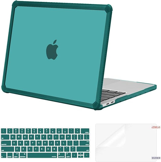 MOSISO Compatible with MacBook Pro 13 inch Case M2 2025-2016 A2338 M1 A2251 A2289 A2159 A1989 A1708 A1706, Anti-Cracking Heavy Duty Plastic TPU Bumper Hard Case&Keyboard Skin&Screen Film, Teal Green