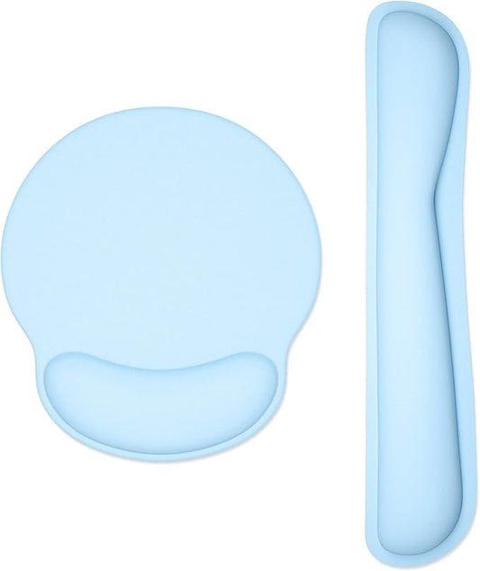 Dapesuom Keyboard Wrist Rest and Mouse Pad with Wrist Support, Memory Foam Cushion for Keyboard and Mouse Set, Ergonomic Desktop Pad Rests with Non Slip Base for Easy Typing & Pain Relief, Sky Blue