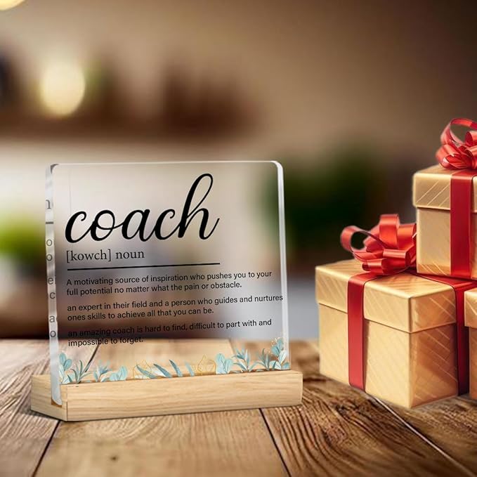 Coach Gifts for Women Men, Gift for Trainer Coach Definition Clear Acrylic Desk Decorative Sign for Home Office, 4 x 4 Inches
