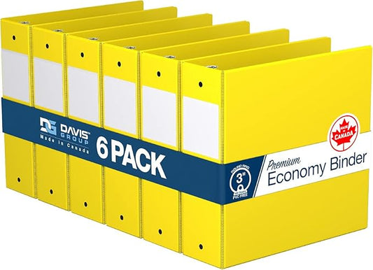 Premium Economy 6-Pack 3-Ring Binders for School or Office, Round-Ring Binders, 3 Inch, Yellow
