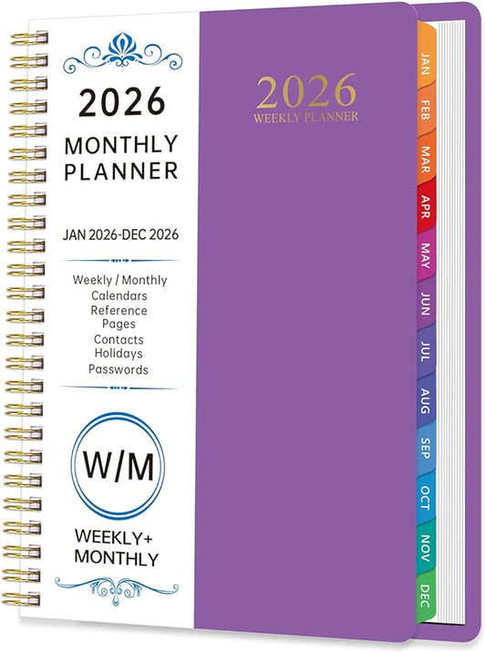 2026 Planner Weekly and Monthly, 2026 Academic Year (January 2026 - December 2026) Calendar wirh Tabs, Agenda Book for School Student, Teachers, Office Supplies,Home, 6" x 8.5" (Purple JAN2026-DEC2026)