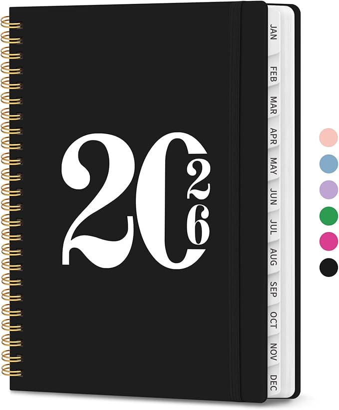 2026 Planner, Weekly and Monthly Calender Planner, Jan 2026 to Dec 2026, Hardcover 2026 Calendar Planner Book with Tabs & Inner Pocket, Office Home School Supplies for Women & Men - A5 (6.3" x 8.5"), Black