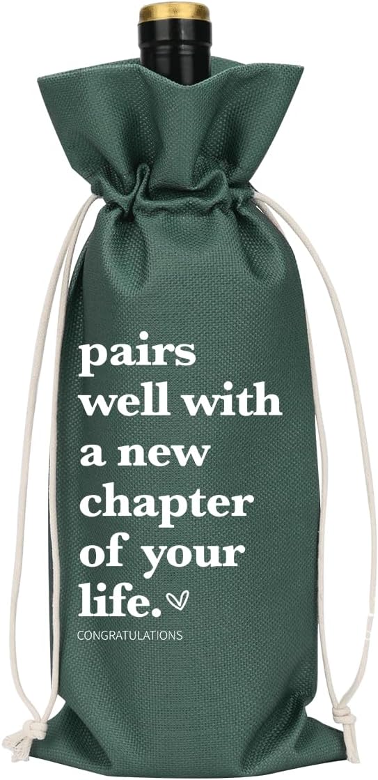 XFW Grey Funny New Chapter Wine Bag New Beginnings Gifts for Women Men Farewell Gifts for Friends Going Away Gifts for Coworkers Women Men Moving Away Gifts for Friends New Teacher Gifts
