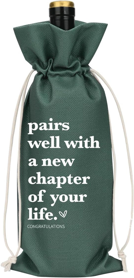 XFW Grey Funny New Chapter Wine Bag New Beginnings Gifts for Women Men Farewell Gifts for Friends Going Away Gifts for Coworkers Women Men Moving Away Gifts for Friends New Teacher Gifts