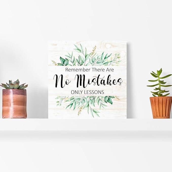 There Are No Mistakes Sign Wood Box,Funny Inspirational Quote Wooden Block Sign for Home Office Tabletop Shelf Decor 5" x 5",Motivational Desk Decor Accessories for Women