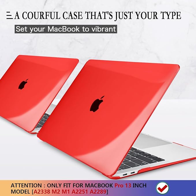 CISSOOK Clear Red Case for MacBook Pro 13 Inch 2025-2020 Release M2 A2338 M1 A2251 A2289 Model, Hard Shell Case with Keyboard Cover +Screen Protector for MacBook Pro 13" with Touch Bar -Clear Red