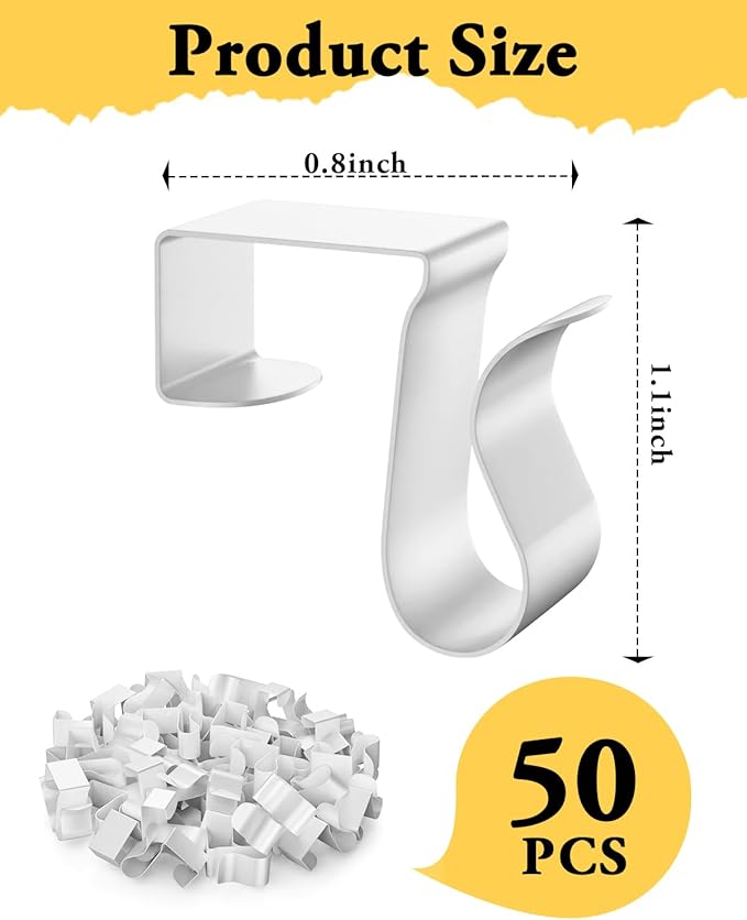 Gutter Clips for Hanging Outdoor Lights: 50Pcs Metal White Weatherproof Christmas Light Clips for Outside String Lights Xmas Halloween Seasonal Rope Mini Decoration Lights