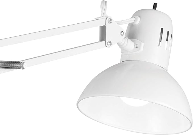 GLOBE Electric 52847 31.5 Inch Swing Arm Clamp-On White Desk Lamp with Nickel Accents, On/Off Rotary Switch, Book Reading Light, Home Essentials, Office Décor, LED Bulb Compatible