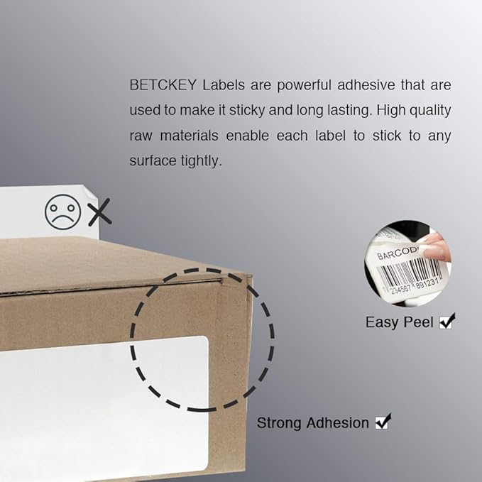 BETCKEY - 4" x 2" (102 mm x 51 mm) Barcode Shipping & Multipurpose Labels Compatible with Zebra & Rollo Label Printer,Premium Adhesive & Perforated [10 Rolls, 7500 Labels]