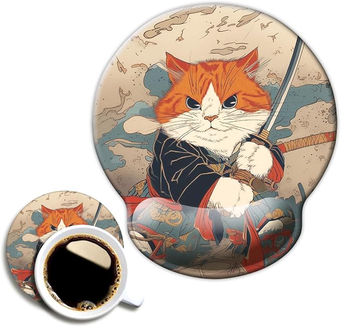 Ergonomic Mouse Pad with Wrist Support,Mouse Pad with Wrist Rest,Relieve Wrist Pain Mousepad Non-Slip Rubber Base,Mouse Pads for Desk,Computers,Laptop,Office,Home,Accessories Cute Cat