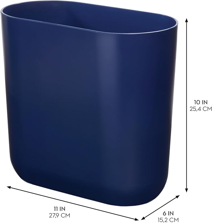 iDesign Small Oval Plastic Trash Ideal for Bathroom, Bedroom, or Office-Navy Blue Waste Can