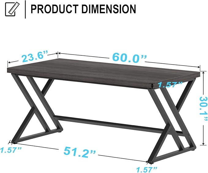 LVB Modern Computer Desk, Industrial Home Office Desk, Metal Wood Writing Study Computer Table for Bedroom, Farmhouse Executive Simple Gaming Work Desk for Student, Dark Gray Oak, 60 Inch