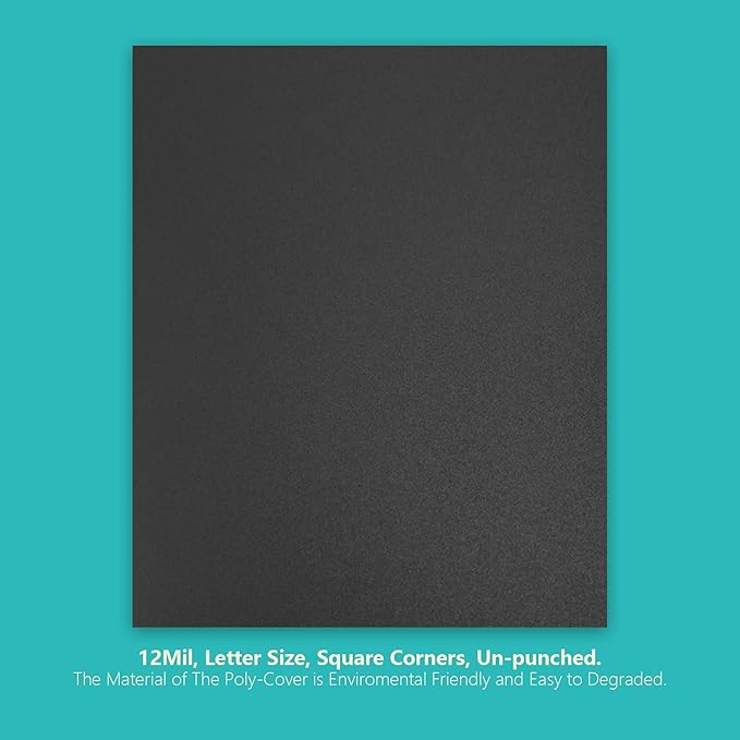 Binditek 50 Pack 12 Mil Sand-Textured Polycover - Plastic Binding Cover for Letter Size - Business Reports and Proposals - Lightly Sanded Finish - Square Corners, Un-Punched, Black