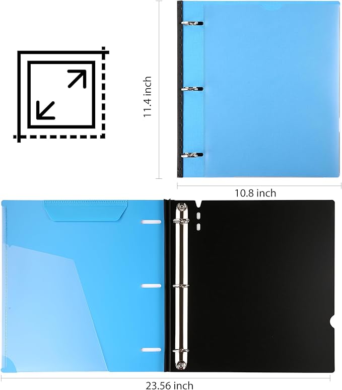 WOT I 1 Inch Telescoping 3 Ring Binder 12 Pack, Expandable Flexible Binder with Customizable Front Cover & Clear Catalog Pocket, Holds 225 Sheets, School Office Supplies, Blue+Pink