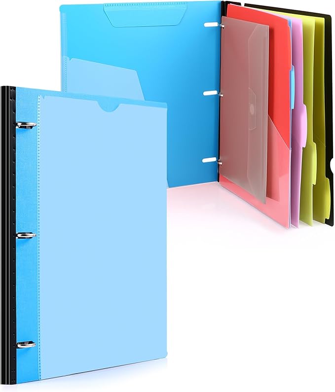 WOT I Telescoping Project Organizer, Refillable Binder with Dividers and Pockets, 13 Pocket Folders, 1 Inch 3 Ring Binder, Blue