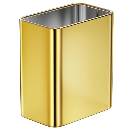 Cesun Small Bathroom Trash Can 2.1 Gallon Wastebasket, Modern Metal Garbage Can Office Waste Basket, Gold Stainless Steel Trash Bin for Bedroom, Home Office, Toilet, rv, Near Desk, Under Sink