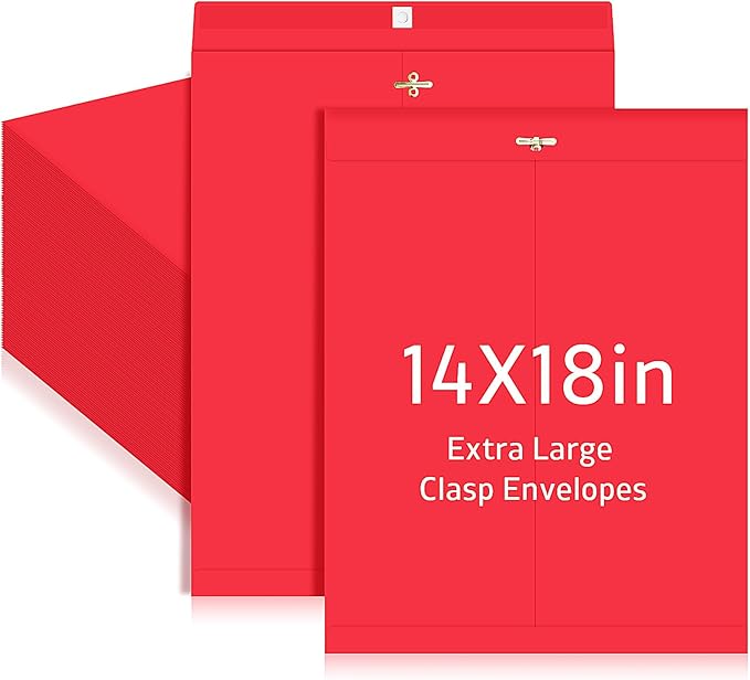 40 Pcs Extra Large Mailing Clasp Envelopes 14 x 18 Inch Jumbo Kraft Catalog Manila Envelope with Clasp Closure for Oversized Big Document Office Home Business School Storing Mailing(Red)
