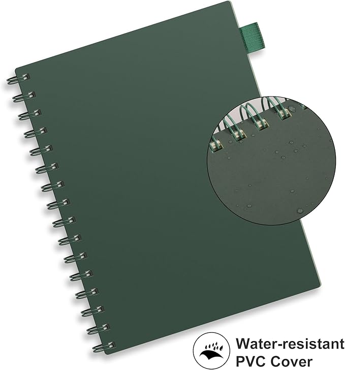 RETTACY Spiral College Ruled Notebook, 300 Pages, A5 Medium Size (5.7" x 8.2"), for School, Work, Writing, Journaling, 100 GSM Thick Paper, Flexible Plastic Cover (Deep Green)