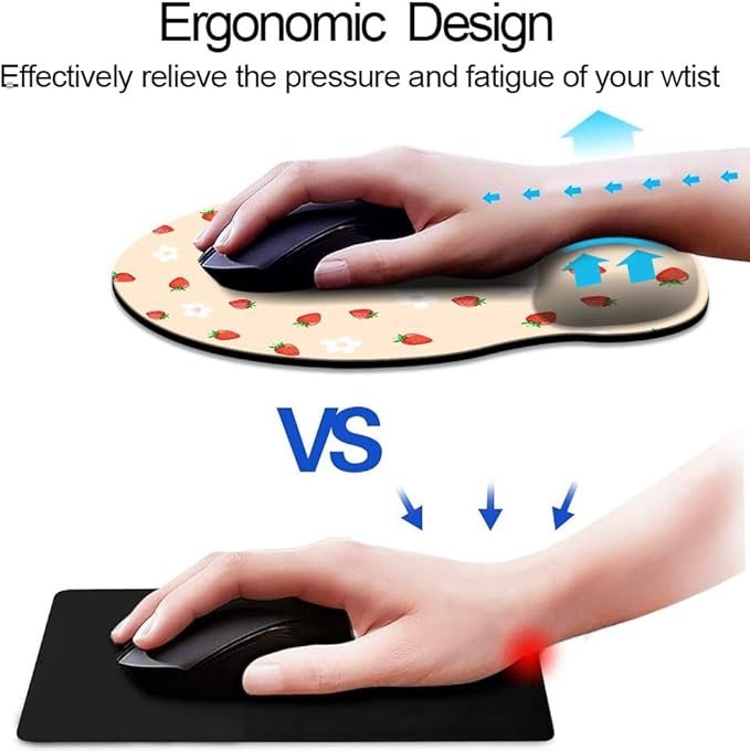 Ergo Comfort Gel Wrist Rest Mouse Pad-Ergonomic Office Mousepad with Wrist Support-Non-Slip, Design Desk Accessories Mat for Home&Game Decor Girly Strawberry