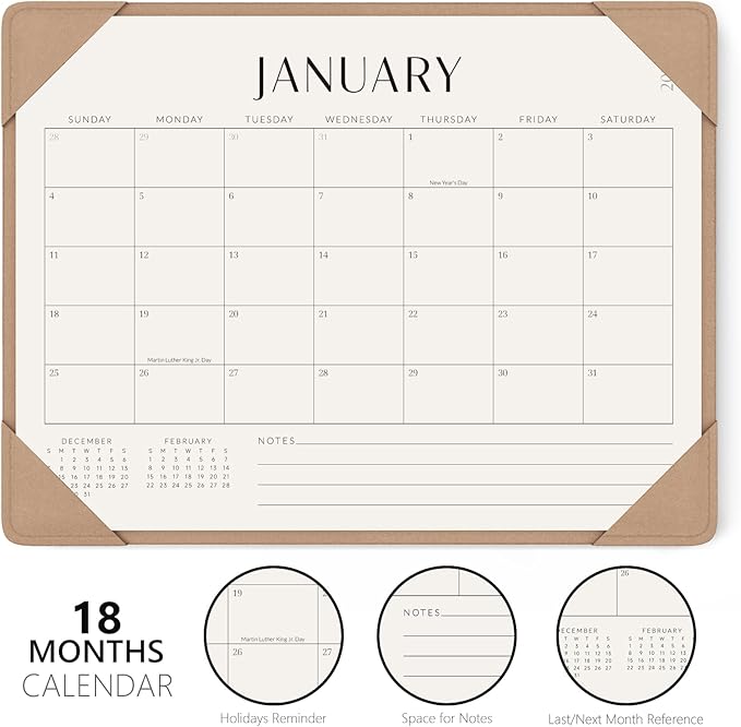 Jotsome Desk Calendar 2025-2026 with Desktop Mat, Desk Pad Calendar From Now to December 2026 14x10.5 inch, Desk Blotter Calendar for Home Office and School, Easy Planning, Apricot