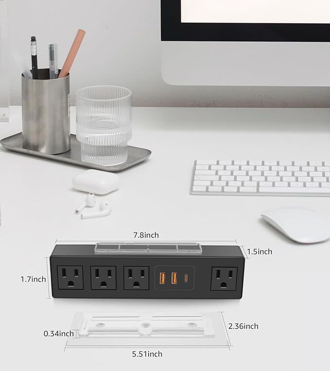 Under Desk Power Strip with 3M Adhesive, Removable Under Desktop Mount Plug with 30W Fast Charging USB C and USB A Ports, 4 Outlet Under Table Surge Protector 1200J, 10FT Extension Cord. (Black)