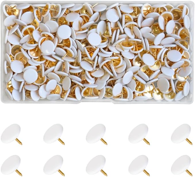 300 PCS Thumb, Tacks Plastic Round Head Thumbtack, Plastic Roundness Push Pins, Roundness Head Thumbtack for Map, Office, Photo Wall, Cork Board (White)