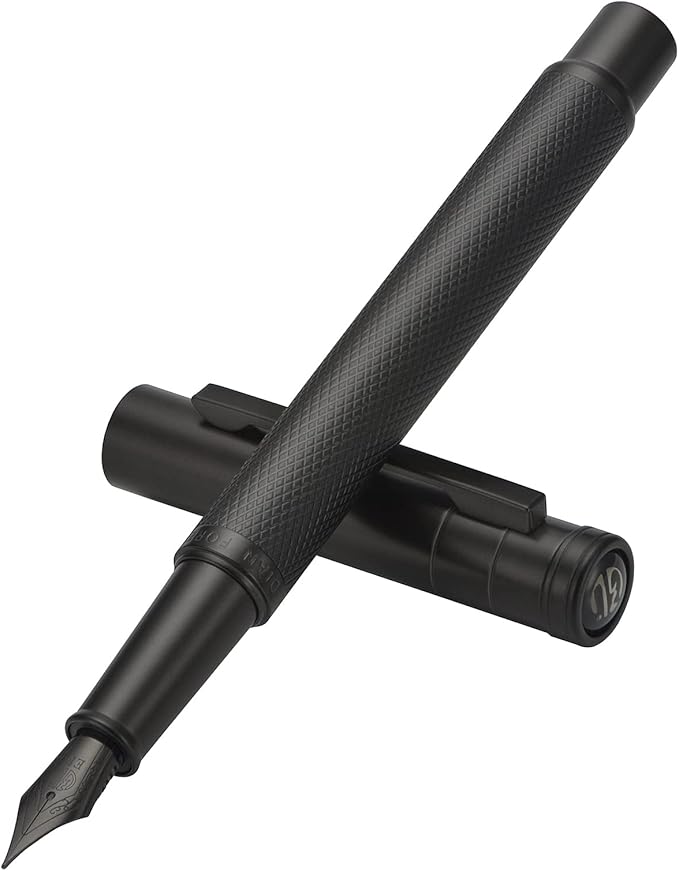 Matte Black Forest Fountain Pen Extra Fine Nib Classic Design with Converter and Metal Pen Box Set by Asvine