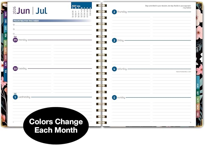 HARDCOVER 2026 Planner, 8.5"x11": 14 Months (November 2025 - December 2026), Daily Weekly Monthly Planner, Yearly Agenda, Bookmark, Pocket Folder and Sticky Note Set (Black Floral Pink)