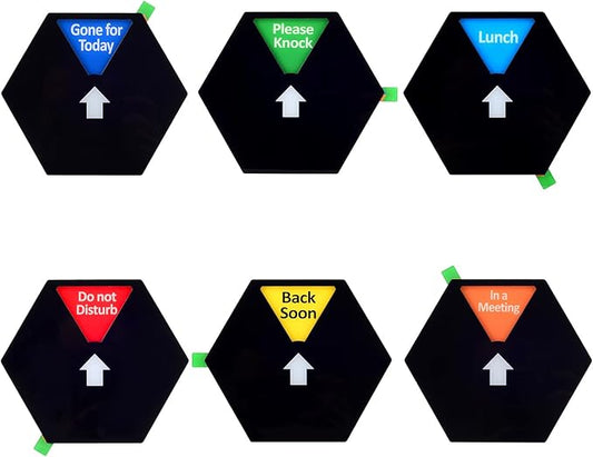 Kichwit Privacy Sign for Office Door, Do Not Disturb Sign, Please Knock, In a Meeting, Back Soon, Lunch and Gone for Today, 5 Inch, Black