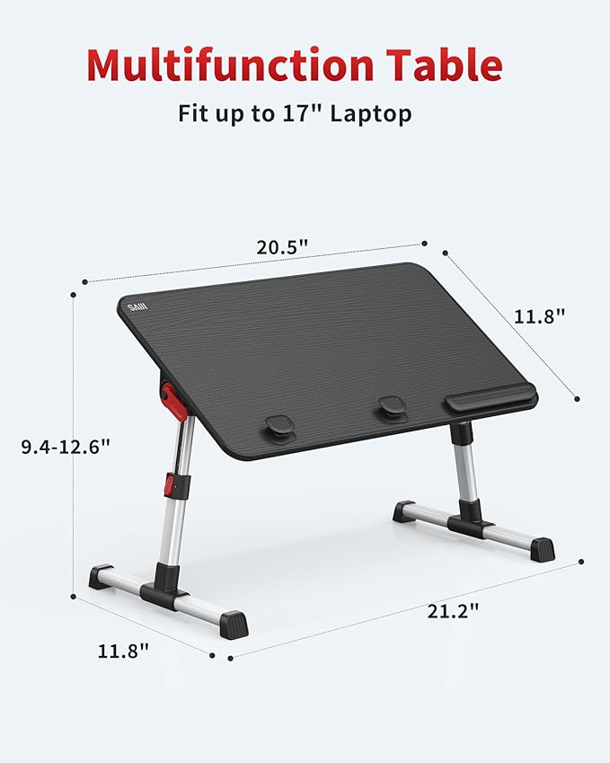 Laptop Desk Table, SAIJI Adjustable Laptop Stand, Portable Lap Desks with Foldable Legs, Notebook Standing Breakfast Tray Reading Desk for Sofa Couch Bed Floor (Black,Medium Size)