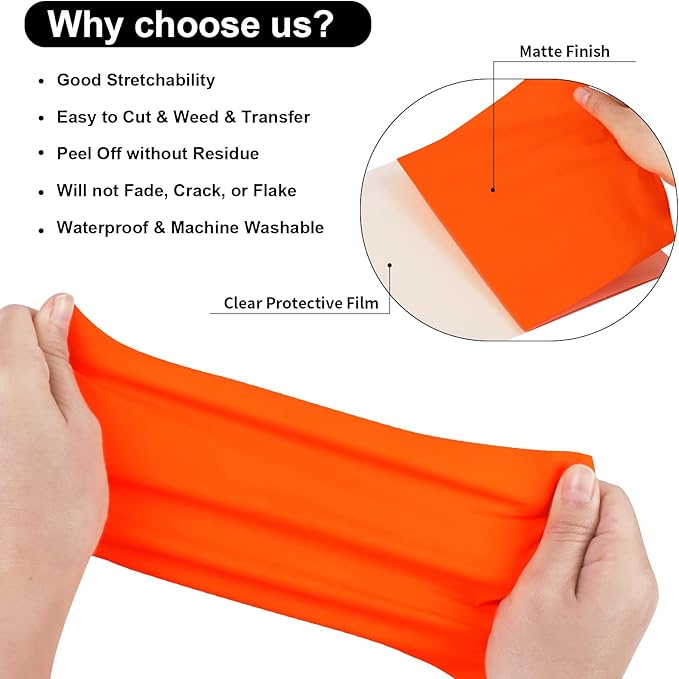 VINYL FROG Heat Transfer Vinyl Roll HTV Vinyl - 12" x5ft Neon Orange Iron on Vinyl for T-Shirts, Heat Press Vinyl for DIY Craft Designs (Neon Orange)