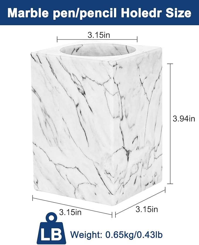 Marble Pencil Pen Holder for Desk, Multi-Functional Pen Cup Pencil Holder for Office School Supplies Storage, Makeup Brush Holder for Home and Office (Cuboid-White)
