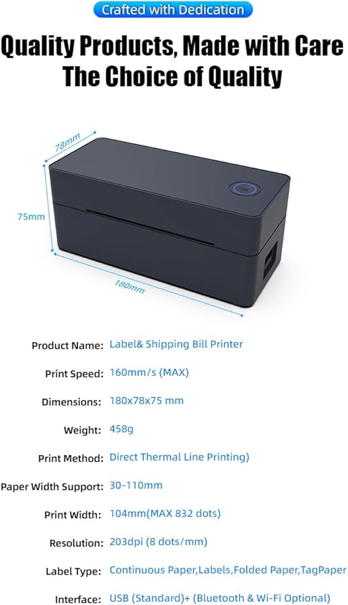 Thermal Label Printer 4x6 Shipping Label Maker for Small Businesses,Support Android,Mac,iPhone and Windows,Widely Used for Amazon,Ebay,Shopify,Etsy,USPS (Small Printer, Black)