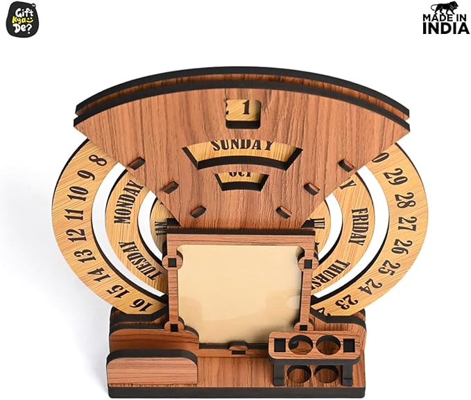 GKD Calendar To Lifetime, Calendar With Desk Organizer And Photo Frame For Office, Home Decor, Corporate Gifts (Dark Wood Eco Friendly)