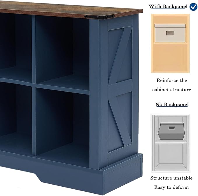 9 Cube Storage Organizer, 3 Tier Bookshelf for Living Room, Farmhouse Bookcase with Led, Kids Toy Storage Cabinet, Wall Cubby Shelves for Home Decor, Wood Display Cabinet for Bedroom, Blue