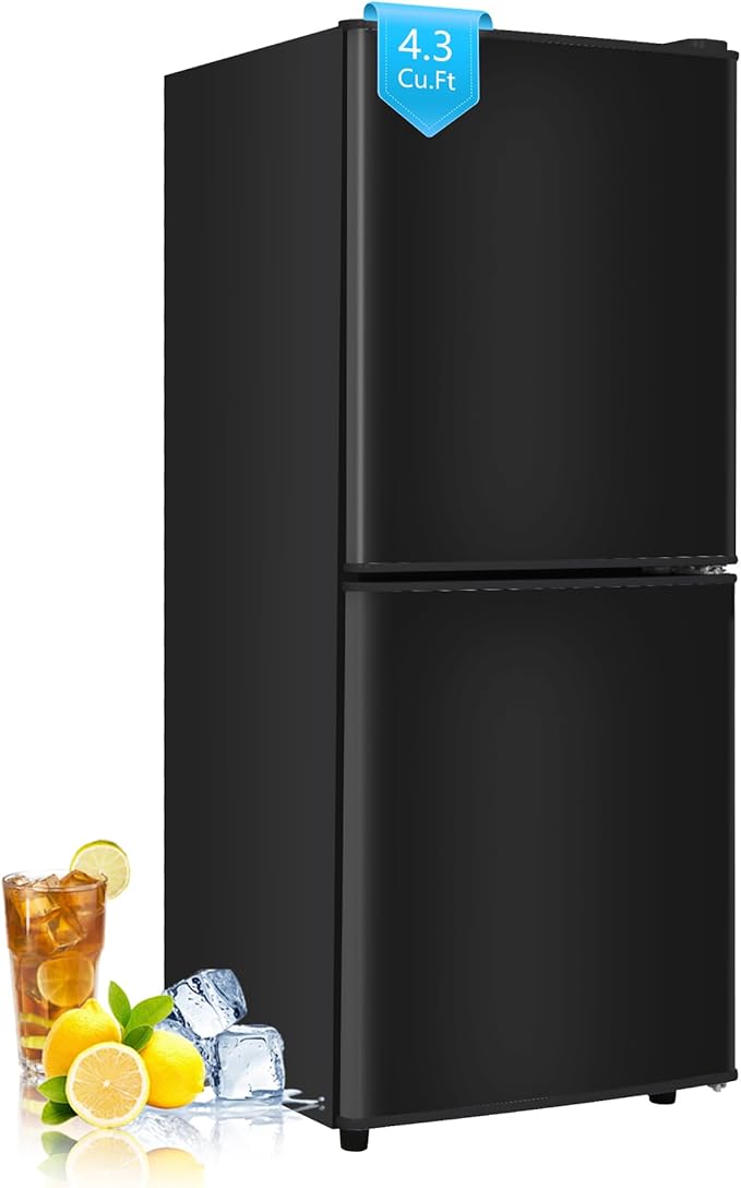 Compact Refrigerator with Freezer 4.3 Cu. Ft. 2-Door Dorm Fridge with Adjustable 7-Level Thermostat, Small Refrigerator with Freezer for Home, RV, College Dorm, Apartment, Office, Black