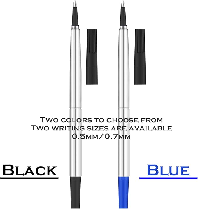 DunBong Quink Ink Rollerball, Compatible with Parker Rollerball Pens, 0.7mm Medium Point Blue Ink Refill Pack of 5, Replaceable Gel Ink Pen Refills, Smooth Writing (Blue-0.7mm)