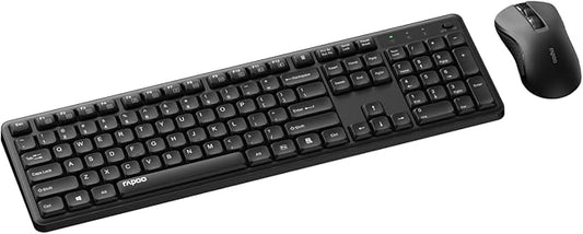 Rapoo X2100 Quiet Wireless Keyboard and Mouse Combo, 2.4GHz USB Receiver, 12 Multimedia Keys, Spill-Proof, Full-Sized, Compatible with PC, Laptop, Black