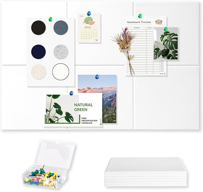 Large Cork Board for Wall with Pins, 36" x 24" Bulletin Board Self-Adhesive Pin Board | Customized 6 Packs Felt Tiles for Office Home Wall Decor, White