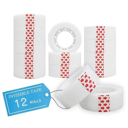 Invisible Tape,12 Rolls Tape Refills Bulk, Writable Tape 3/4 X 1000 Inches, Matte Transparent Tape for Dispenser, School Office Home Supplies for Labeling Gift Wrapping,Craft