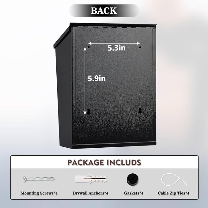 KYODOLED Convenient and Durable Wall Mount Mailbox for Outside, Easy Installation, Ample Storage Space to Accommodate Standard-Sized Letter, Magazine, Check, Black, Drop Box for Home or Apartment