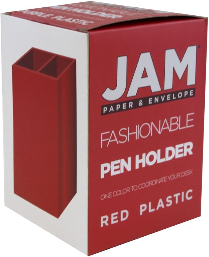 JAM PAPER Plastic Pen Holder - Red - Desktop Pencil Cup - Sold Individually