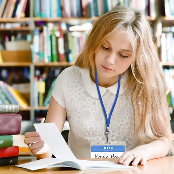 50 Pack Lanyards for Id Badges Holder Bulk Lanyard with Clip Swivel Hooks(Blue)