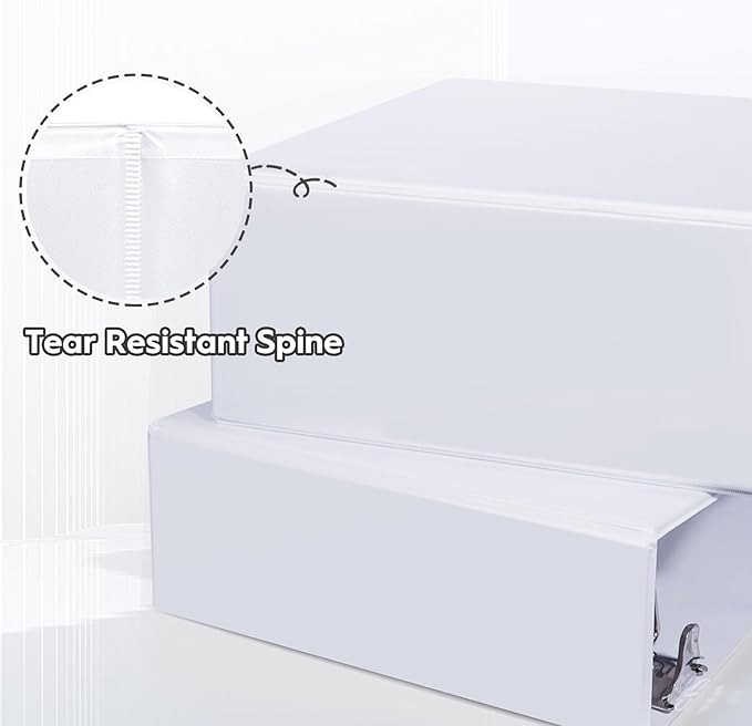 Comix Durable 3 Ring Binder, 5 inch D Ring Binders, Hold 950 Sheets of US Letter Size Paper, 2 Pack (White)