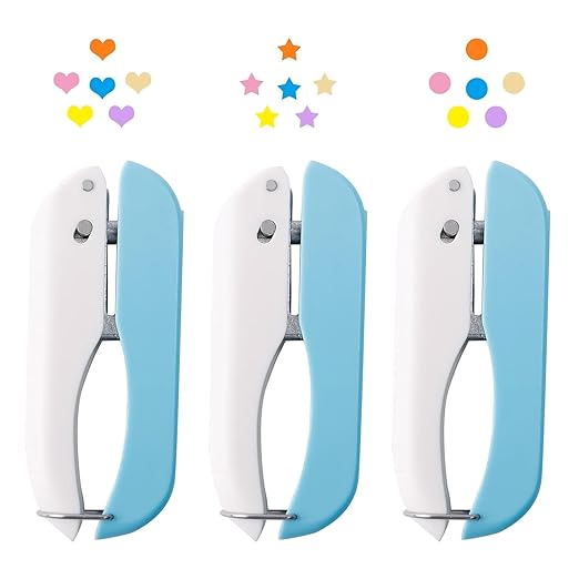 UCEC 3 Pack Paper Craft Hole Punch Shapes, 1/4 Inch Single Hole Puncher for Crafts, Small Handheld Circle Star Hole Punch Heart Hole Punches, 3 Heart Star Hole Puncher for Tags Clothing Ticket