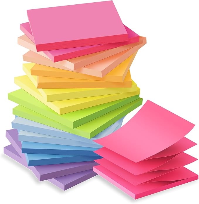 (16 Pack) Pop Up Sticky Notes 3x3 in Accordion Stickies Super Sticking Power Memo Pads Bright Colors