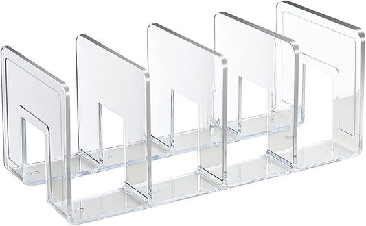 SAYEEC Acrylic File Sorter, Clear File Holder Acrylic Desk Organizer, Sturdy Desktop Files Organizer Files Folder Holder Rack for Envelopes Mail Letter Paper Notebook Electronics (4 Sections, 1 Pack)