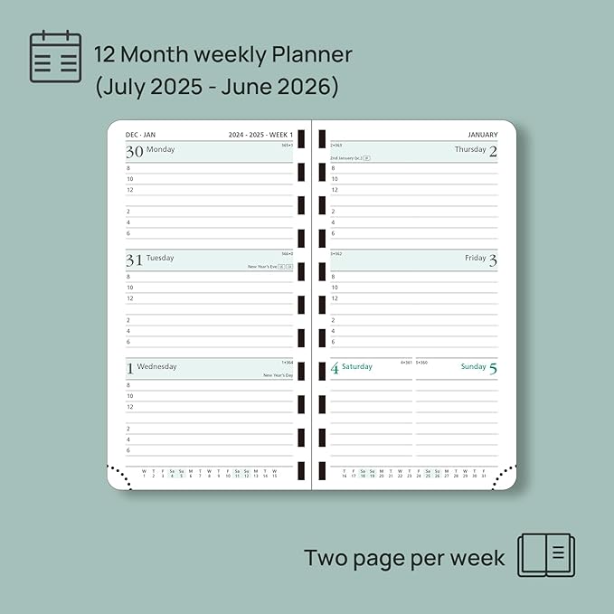 POPRUN Pocket Planner 2025-2026 (Slim Size 3.5'' x 6.5'') Academic Purse Calendar (July 2025 - June 2026) with Hourly Time Slots, 100GSM Thick Paper, Spiral Soft Cover - Purple