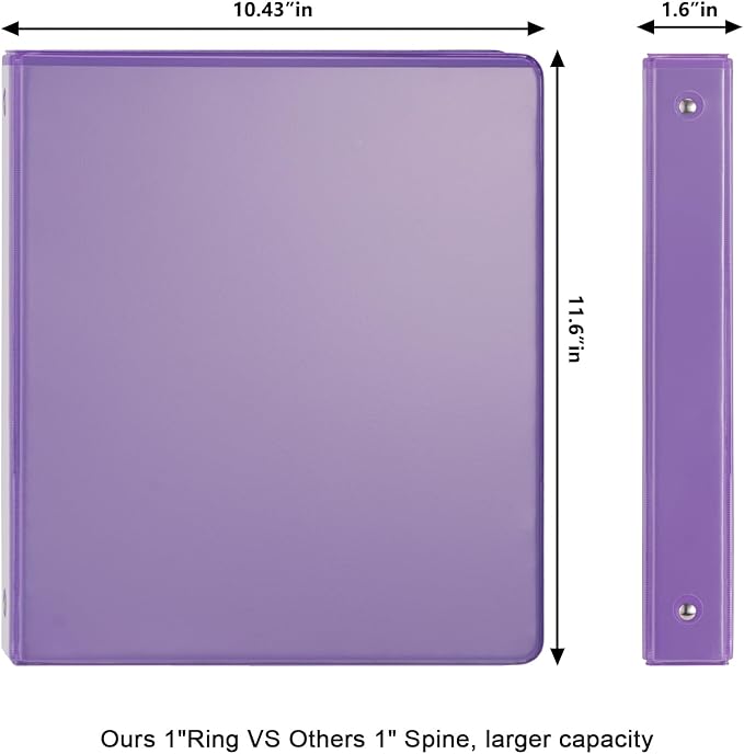 COMIX 3 Ring Binder 1 inch with Clear View Cover, 1" View Binder Holds 200 Sheets of US Letter Size Paper, 6 Pack (Purple)