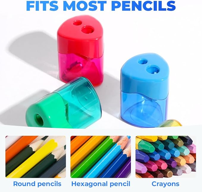 4 Pcs Pencil Sharpeners with Lid, Dual Holes Compact Colored Handheld Pencil Sharpener, Colored Handheld Sharpener Suitable for Kids Adults Students School Class Home Office (Triangle)